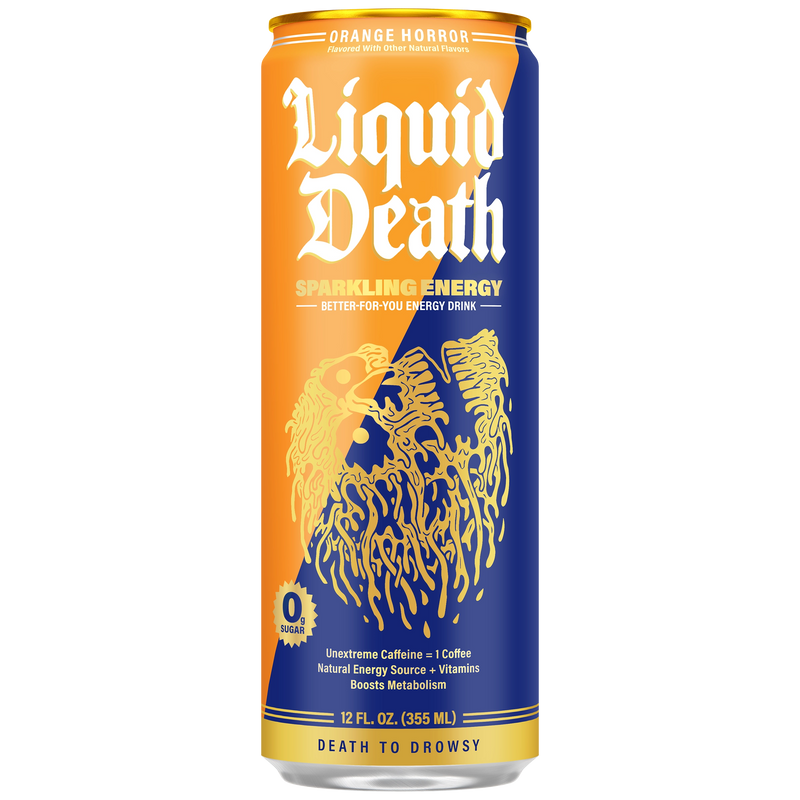 Liquid Death Sparkling Energy Orange Horror can