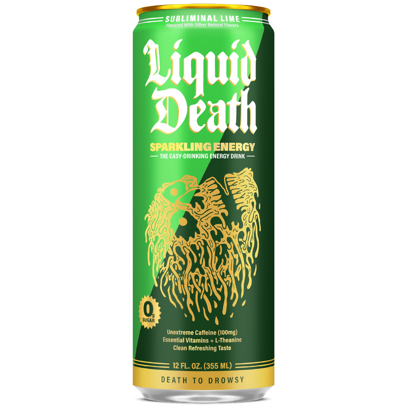 Liquid Death Sparkling Energy Subliminal Lime can